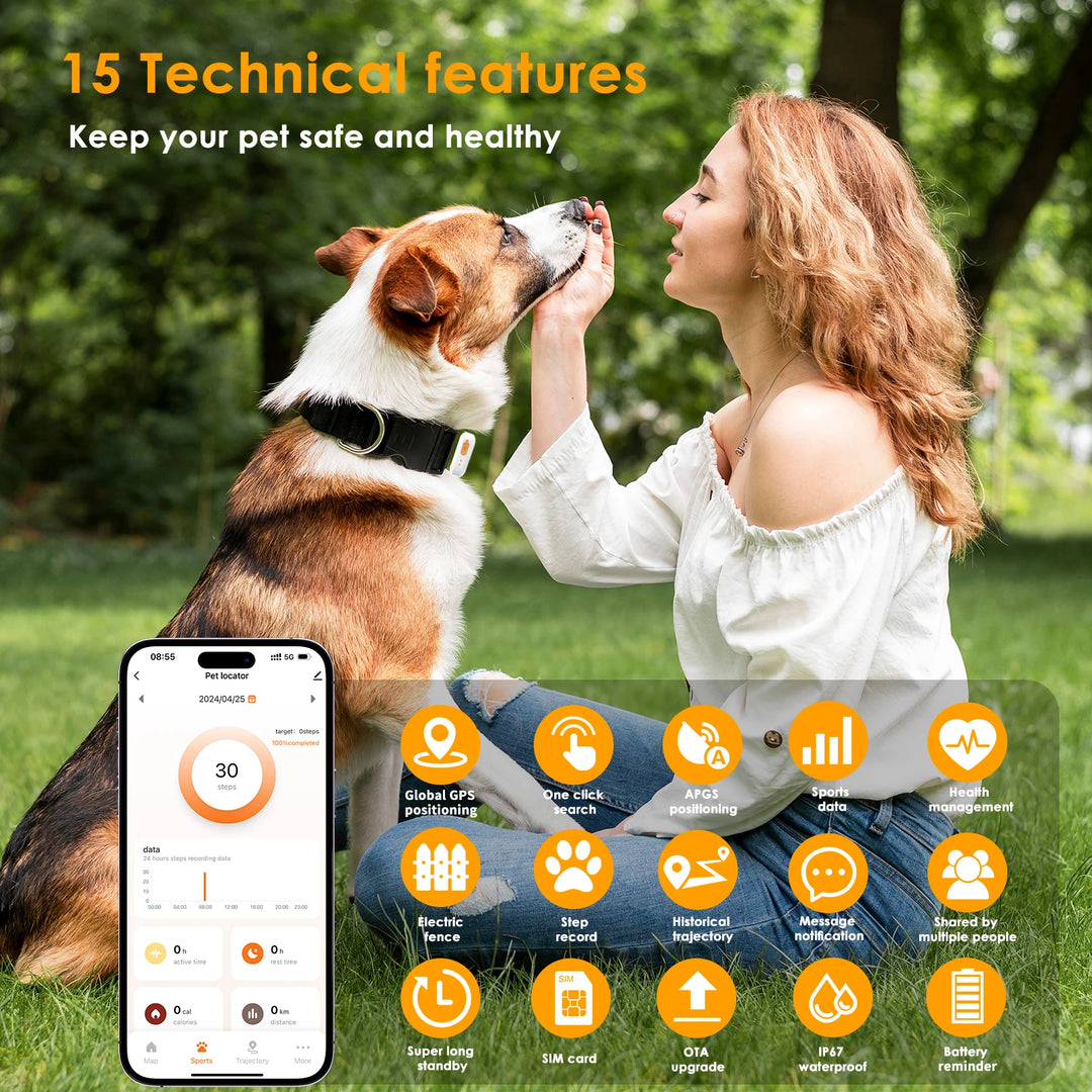 Revolutionary 4G GPS Pet Tracker with Health Monitoring - Waterproof & Universal for Dogs and Cats, Works with Any Collar, Compatible with Android & iOS