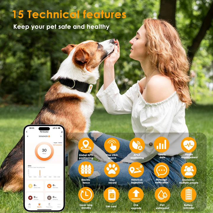 Revolutionary 4G GPS Pet Tracker with Health Monitoring - Waterproof & Universal for Dogs and Cats, Works with Any Collar, Compatible with Android & iOS