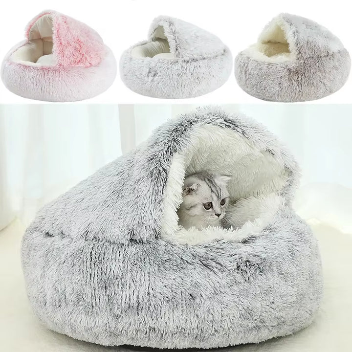Cozy 2-in-1 Winter Plush Cat Bed & Sleep Bag - Ideal Nest for Cats and Small Dogs