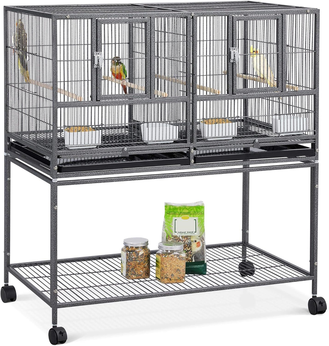 41.5" Stackable Divided Bird Cage with Rolling Stand - Perfect for Parakeets, Canaries, Cockatiels, Lovebirds, Finches, Budgies, and Small Parrots - Sleek Black Design