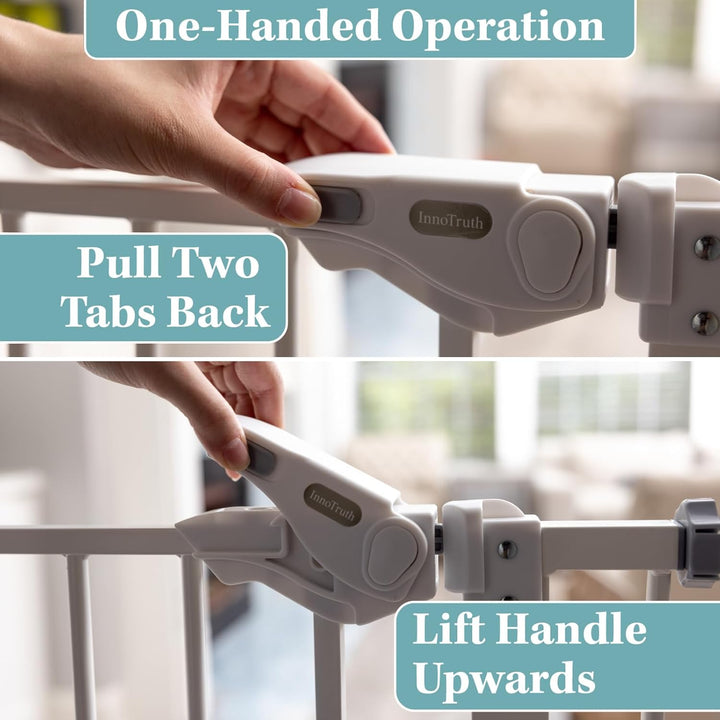 Auto-Close Baby Gate for Stairs - 29-39.6" Adjustable Safety Gate for Pets, One-Hand Opening, 30" Tall, No Drill Wall Pressure Mount - White