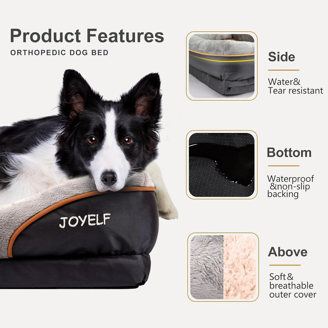 Deluxe Orthopedic Memory Foam Dog Bed with Removable Washable Cover & Free Squeaker Toy