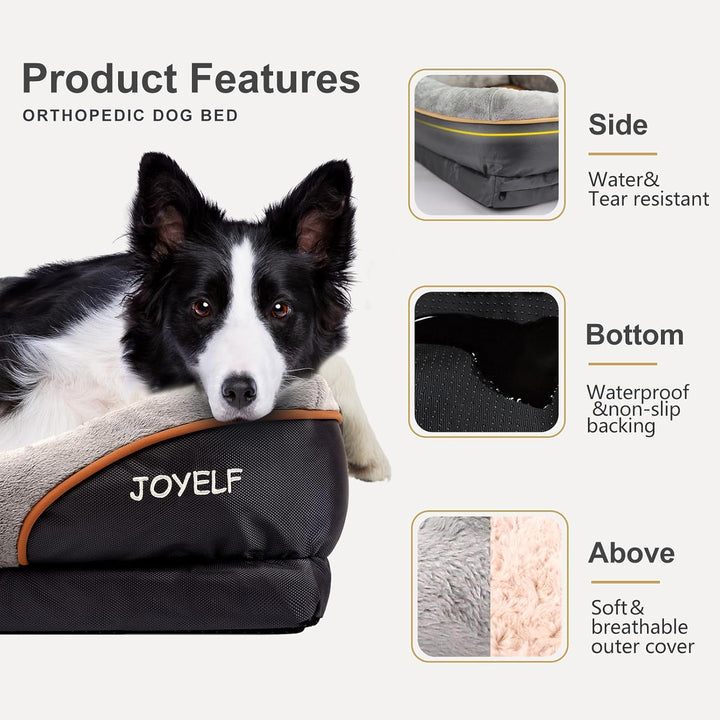 Deluxe Orthopedic Memory Foam Dog Bed with Removable Washable Cover & Free Squeaker Toy