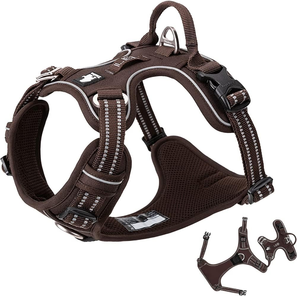 Ultimate No Pull Dog Harness with Reflective Padding & Handle - Easy On/Off for Medium & Large Dogs - Stylish Brown Design