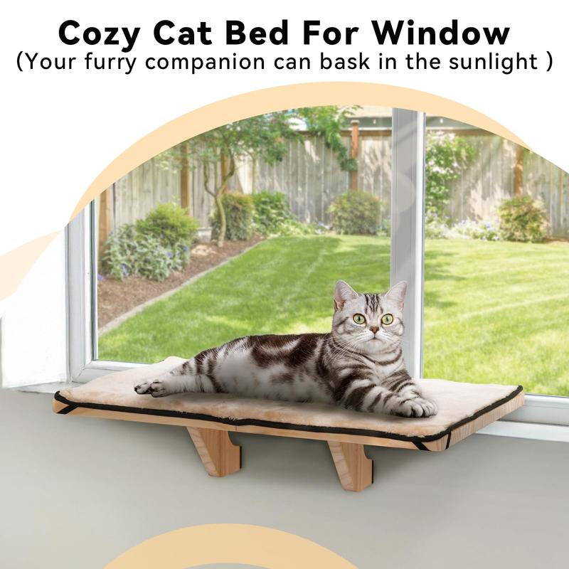 Ultimate Cozy Cat Hammock - Luxurious Window Seat for Large Cats with Soft Mat & Sturdy Wood Base - Perfect for Any Space!