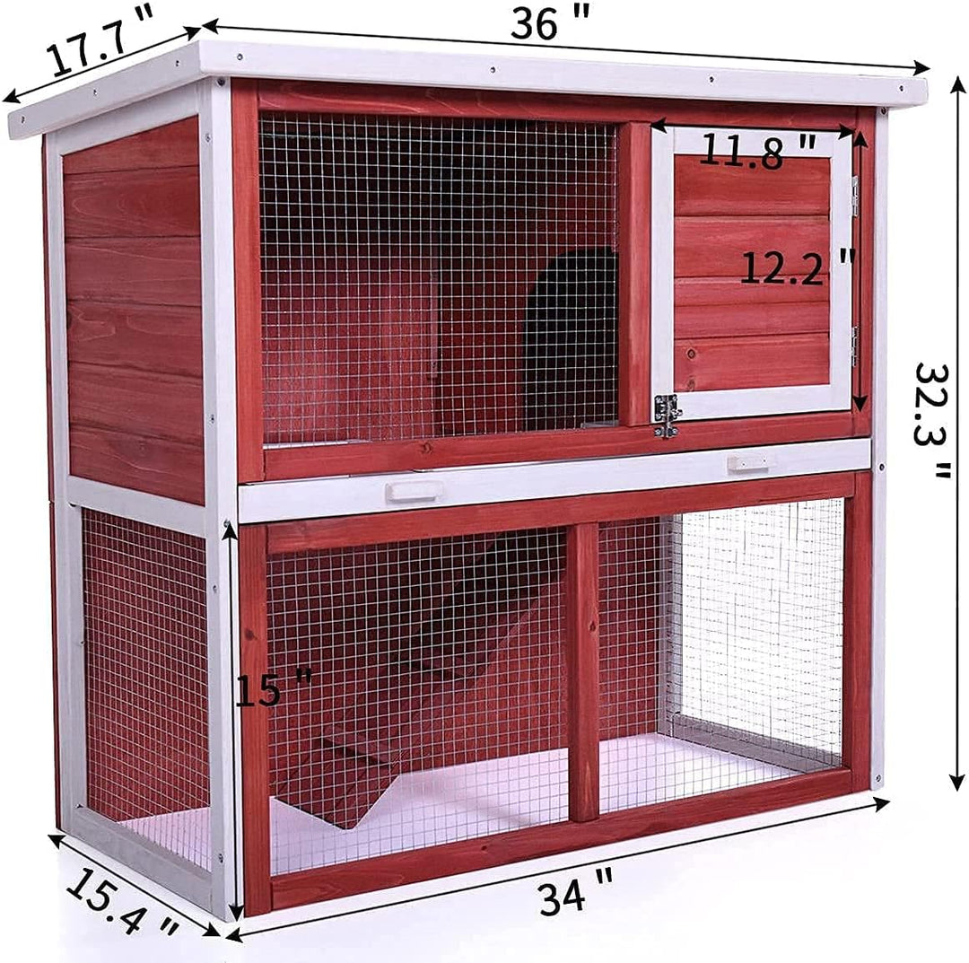 Deluxe Rabbit Hutch & Guinea Pig Cage - Indoor/Outdoor Pet House with Waterproof Roof & Easy Clean Pull-Out Tray (Red)