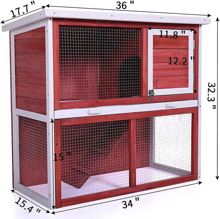 Deluxe Rabbit Hutch & Guinea Pig Cage - Indoor/Outdoor Pet House with Waterproof Roof & Easy Clean Pull-Out Tray (Red)