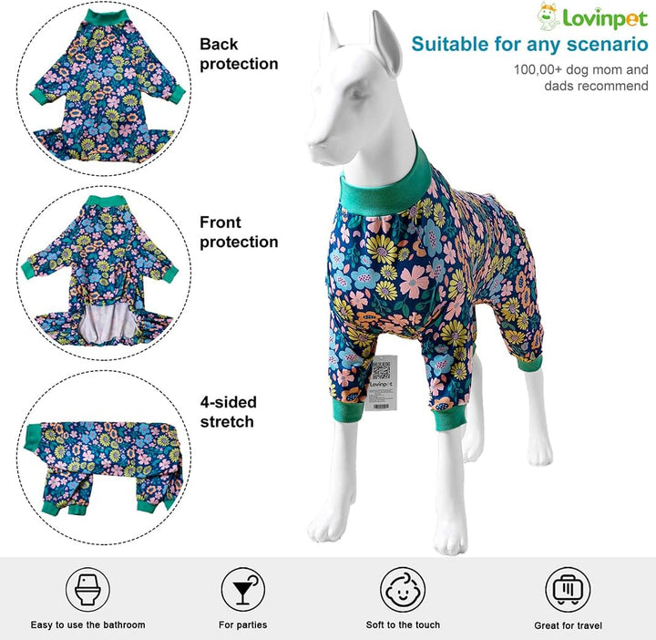 Post-Surgery Dog Onsie for Big Dogs - Lightweight Pajamas for Pitbulls in Blue Green, Size L