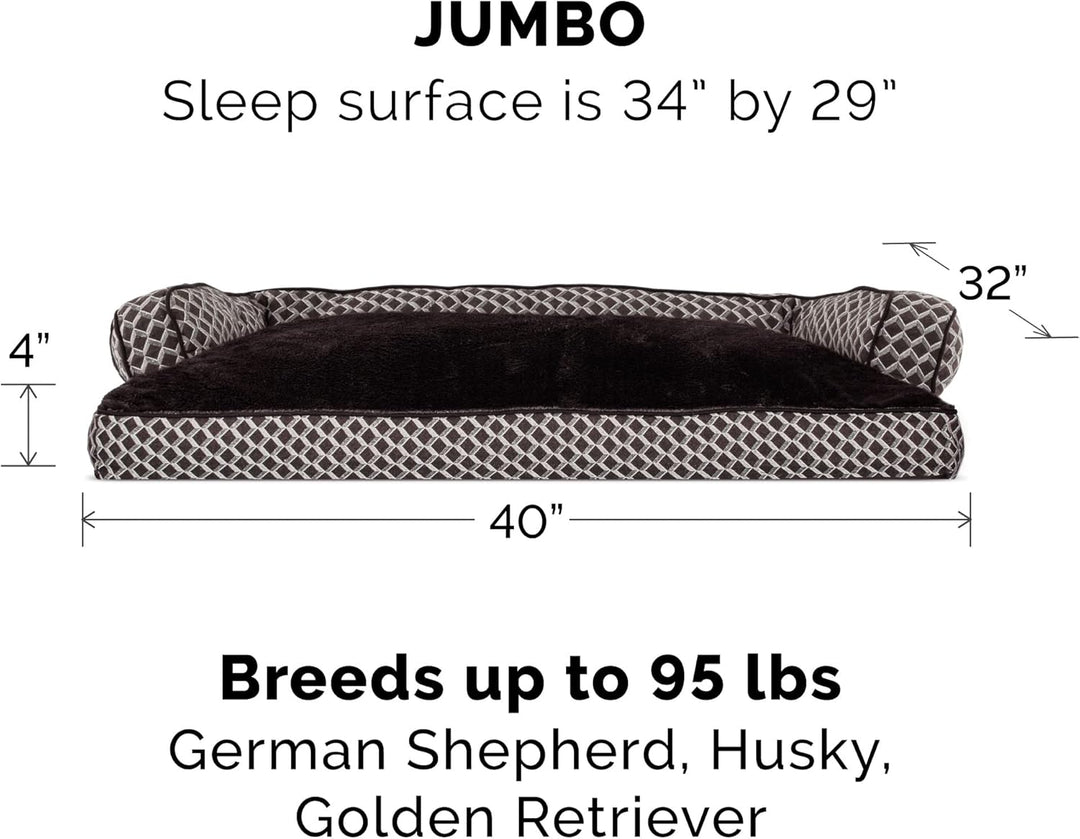 Jumbo XL Plush Dog Bed with Removable Bolsters & Washable Cover - Stylish Diamond Brown Couch for Large Dogs