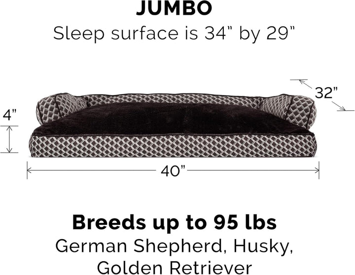 Jumbo XL Plush Dog Bed with Removable Bolsters & Washable Cover - Stylish Diamond Brown Couch for Large Dogs