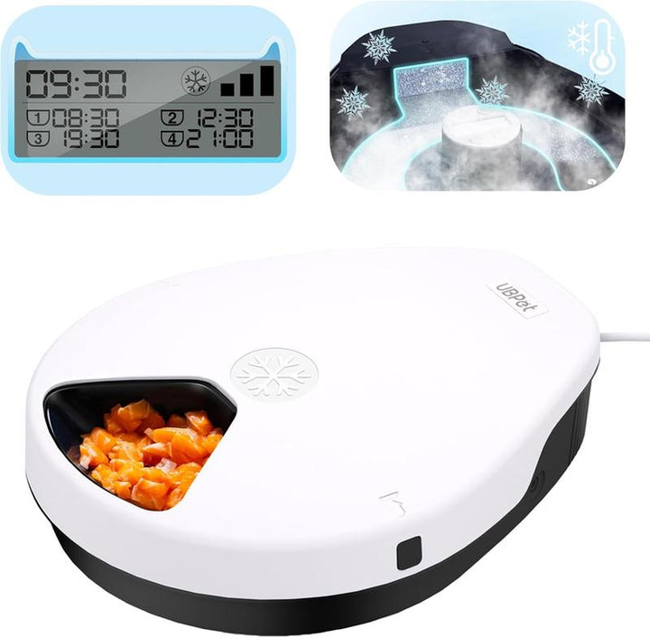 Ubpet Automatic Cat Feeder for Wet & Dry Food, 5-Meal Digital Dispenser with Semiconductor Cooling, 3 Cooling Modes, 24-Hour Freshness, Timed Feeding