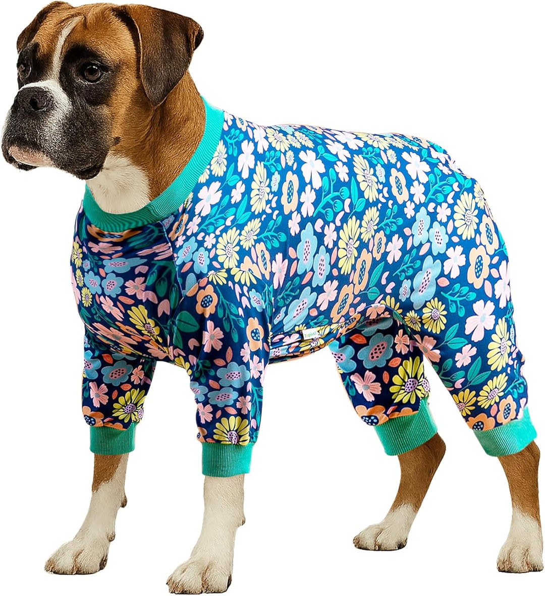 Post-Surgery Dog Onsie for Big Dogs - Lightweight Pajamas for Pitbulls in Blue Green, Size L
