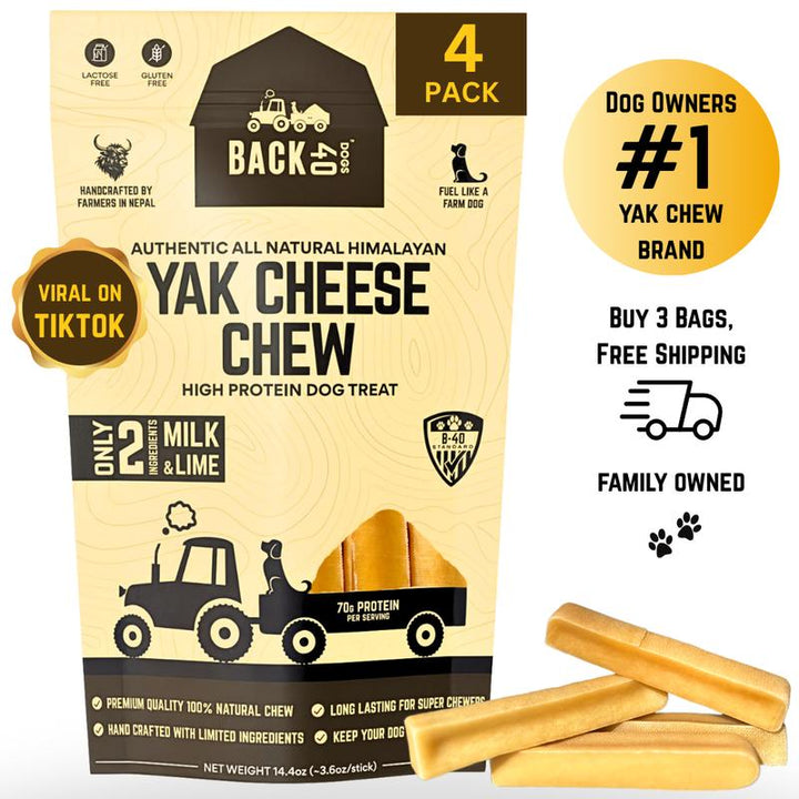 Back 40 Dogs Himalayan Yak Cheese Chews - Long-Lasting, Odorless Dental Treats for Dogs - Large 4-Pack