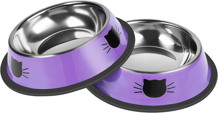 Stylish Non-Slip Stainless Steel Cat Bowls - 2 Pack, 7 Oz Unbreakable with Removable Rubber Base, Easy to Clean for Small Pets