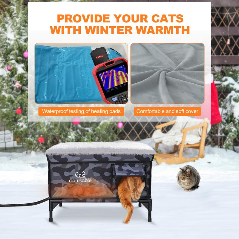 Indestructible Heated Outdoor Cat House - 100% Weatherproof Insulated Shelter with Safe Escape Door for Winter Feral Cats
