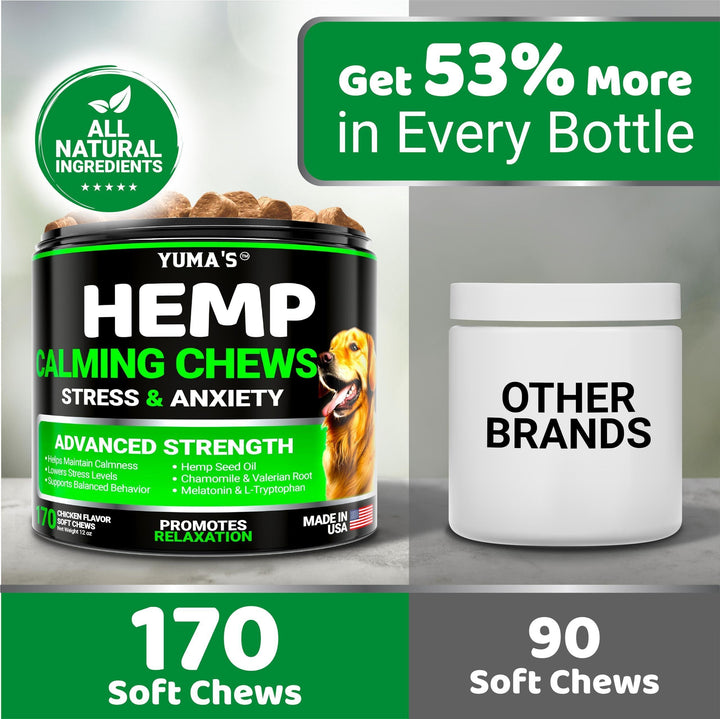 Ultimate Relaxation for Your Dog: Advanced Hemp Calming Chews - 170 Delicious Chicken Flavor Treats