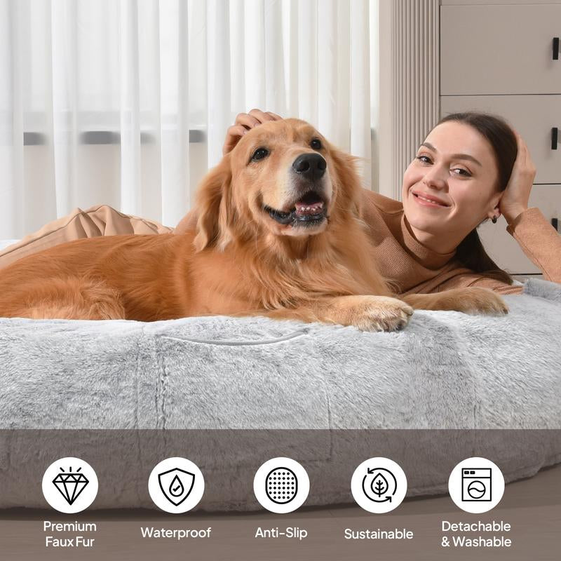 Human Dog Bed for People Large - Bean Bag Adult Size Giant Extra Sized for Kid Waterproof and Washable Anti-Slip Grey 74"X50"X12"