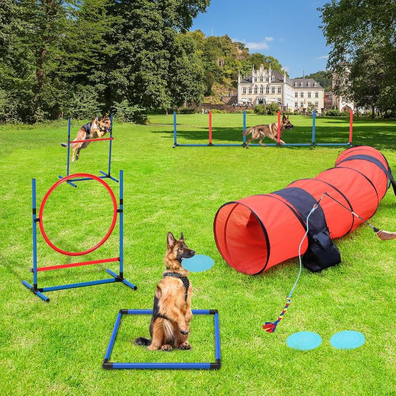 YITAHOME Ultimate Dog Agility Training Set: Flirt Pole, Flying Discs, Agility Tunnel, Jumps, Weave Poles & Pause Box for Indoor & Outdoor Fun!
