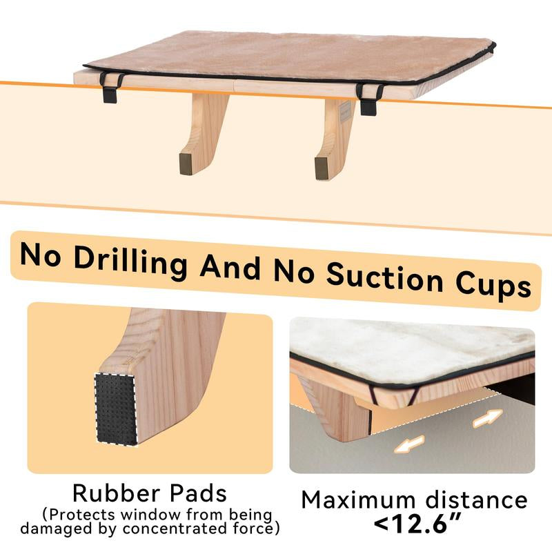 Ultimate Cozy Cat Hammock - Luxurious Window Seat for Large Cats with Soft Mat & Sturdy Wood Base - Perfect for Any Space!