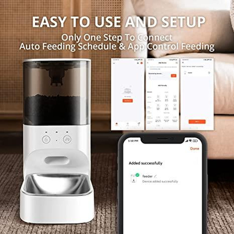 Fluffydream 4L Automatic Cat Feeder - APP Controlled, Voice Recorder, Wi-Fi Enabled, Stainless Steel Bowl, Pet Lock Safe, Dual Power - Perfect for Your Furry Friend!