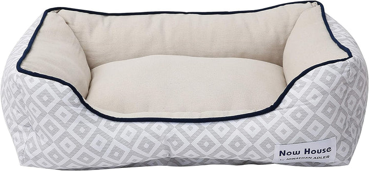 Cozy Grey Diamond Cuddler Dog Bed for Small Pets - Washable Cotton/Poly Blend, Perfect Size 24"L x 19"W x 8"H