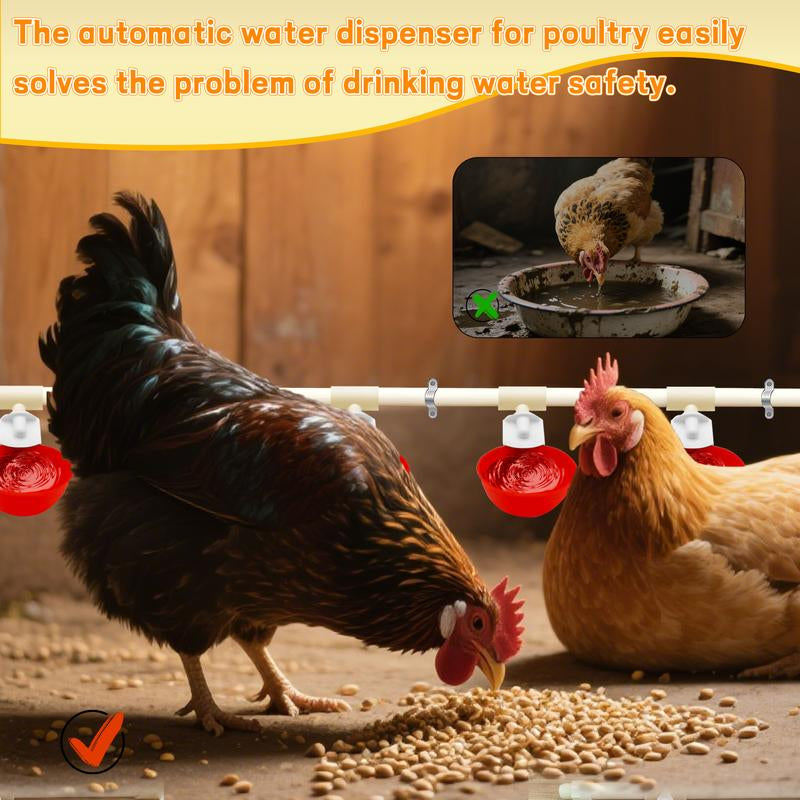 Ultimate Automatic Chicken Watering System - Complete DIY Kit with Water Cups, Feeder, and PVC Tee Pipe for Chickens, Ducks, and Quails