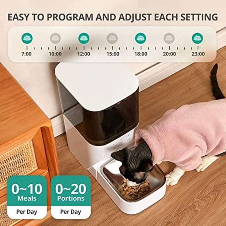 Fluffydream 4L Automatic Cat Feeder - APP Controlled, Voice Recorder, Wi-Fi Enabled, Stainless Steel Bowl, Pet Lock Safe, Dual Power - Perfect for Your Furry Friend!