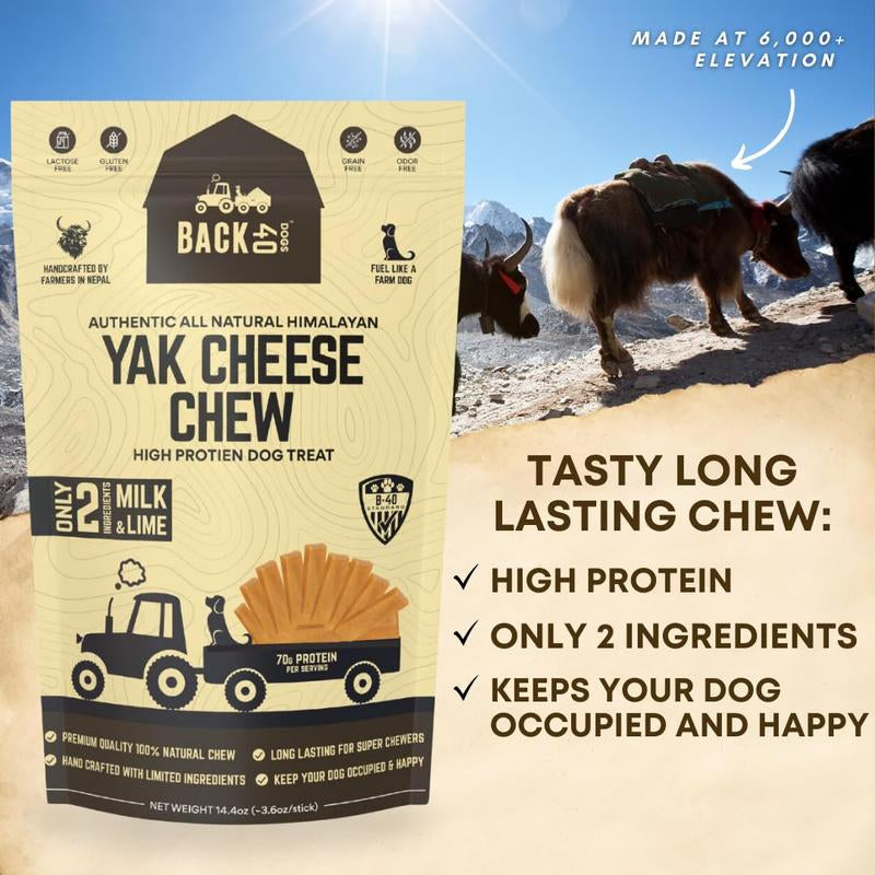 Back 40 Dogs Himalayan Yak Cheese Chews - Long-Lasting, Odorless Dental Treats for Dogs - Large 4-Pack