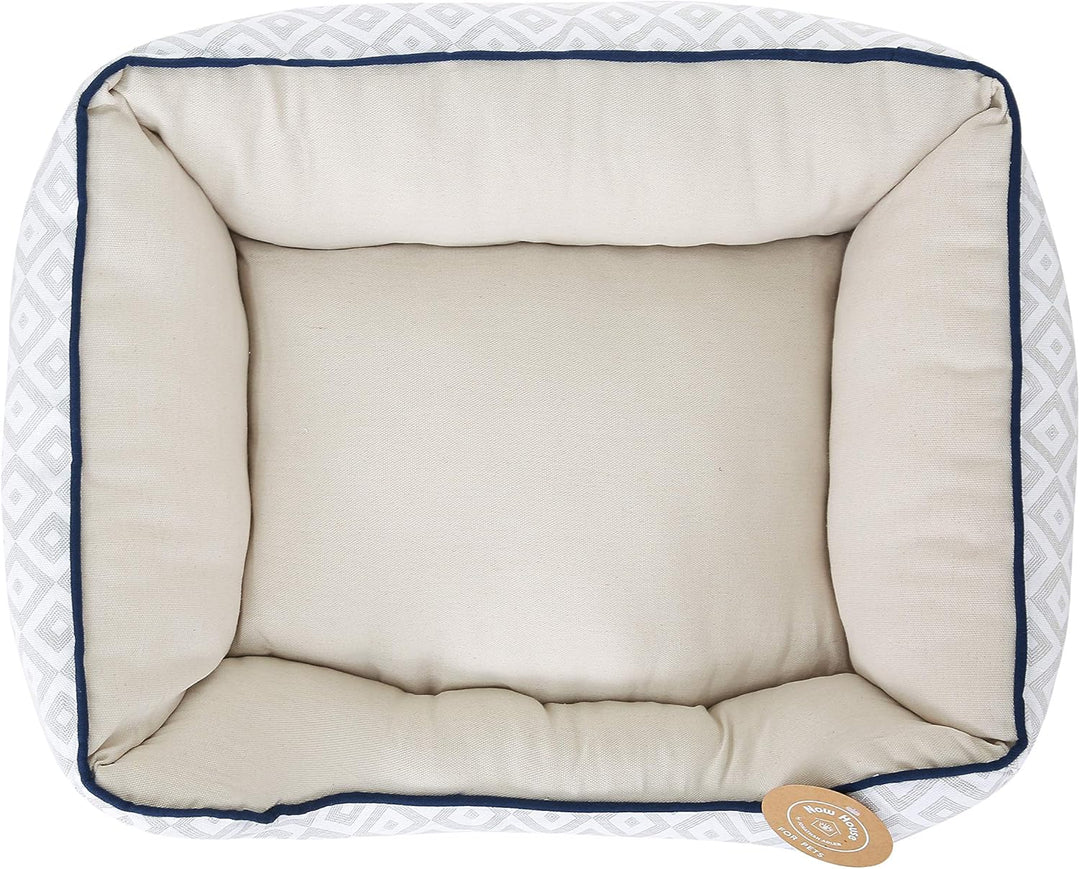 Cozy Grey Diamond Cuddler Dog Bed for Small Pets - Washable Cotton/Poly Blend, Perfect Size 24"L x 19"W x 8"H