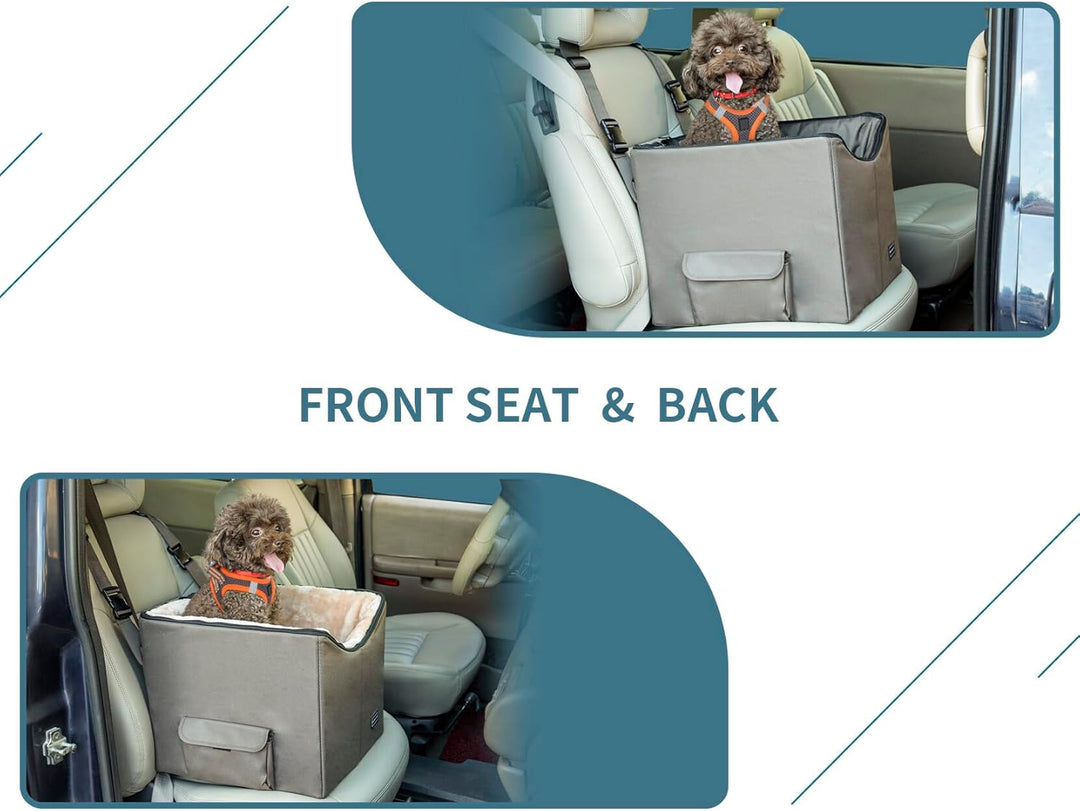 Cozy Dark Brown Dog/Cat Booster Seat with Pockets - Perfect for Small Pets in Cars, Trucks, and SUVs