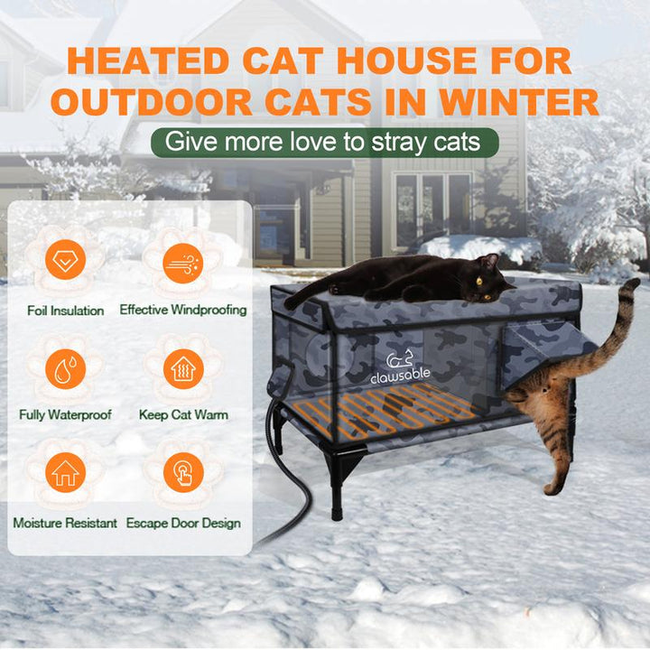 Indestructible Heated Outdoor Cat House - 100% Weatherproof Insulated Shelter with Safe Escape Door for Winter Feral Cats