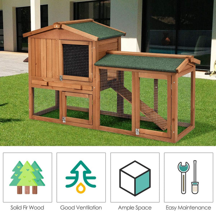 Spacious 58-Inch Rabbit Hutch for Indoor & Outdoor Use - Versatile Bunny Cage with Removable Tray, Ramp, and Waterproof Roof for Rabbits, Chickens, and Guinea Pigs