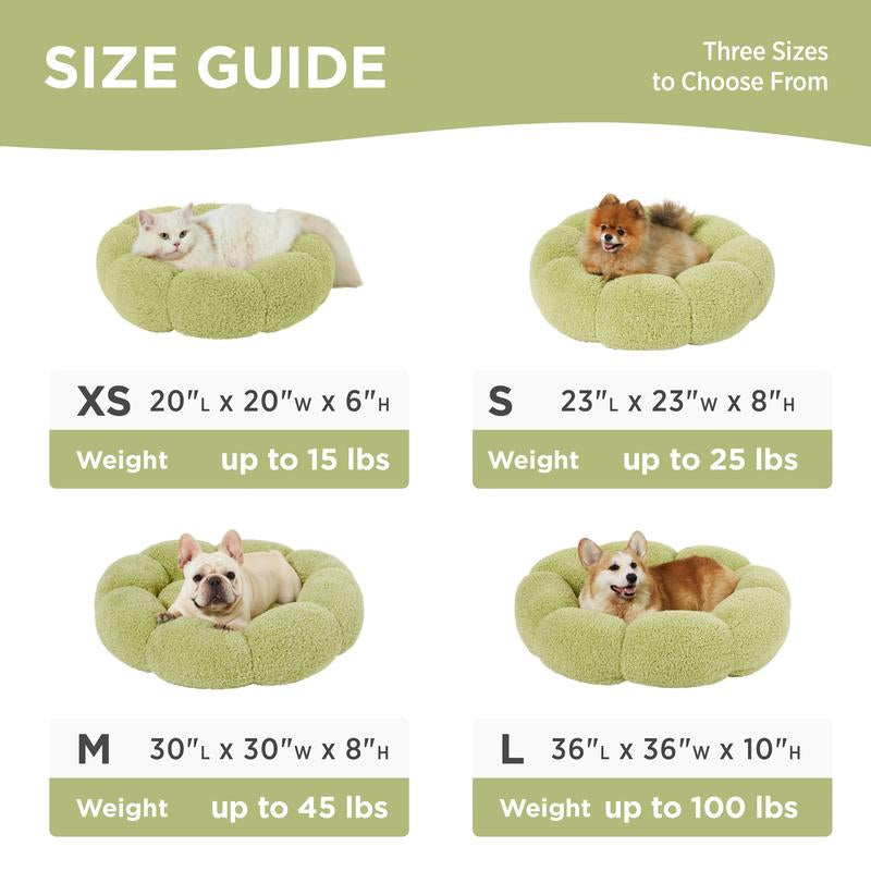 Lesure Calming Flower Donut Bed - Plush Teddy Sherpa Round Dog Bed, Non-Slip & Machine Washable for Cozy Indoor Comfort