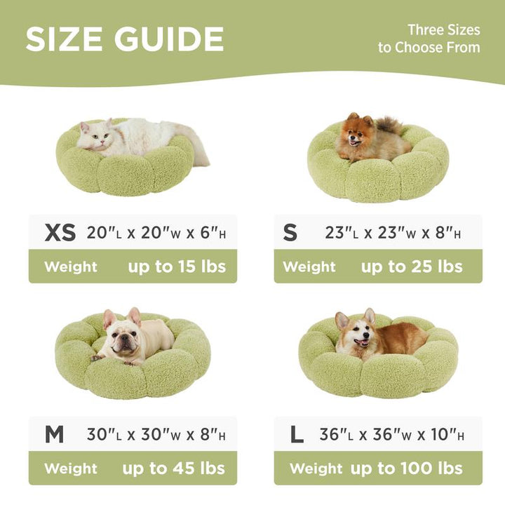 Lesure Calming Flower Donut Bed - Plush Teddy Sherpa Round Dog Bed, Non-Slip & Machine Washable for Cozy Indoor Comfort