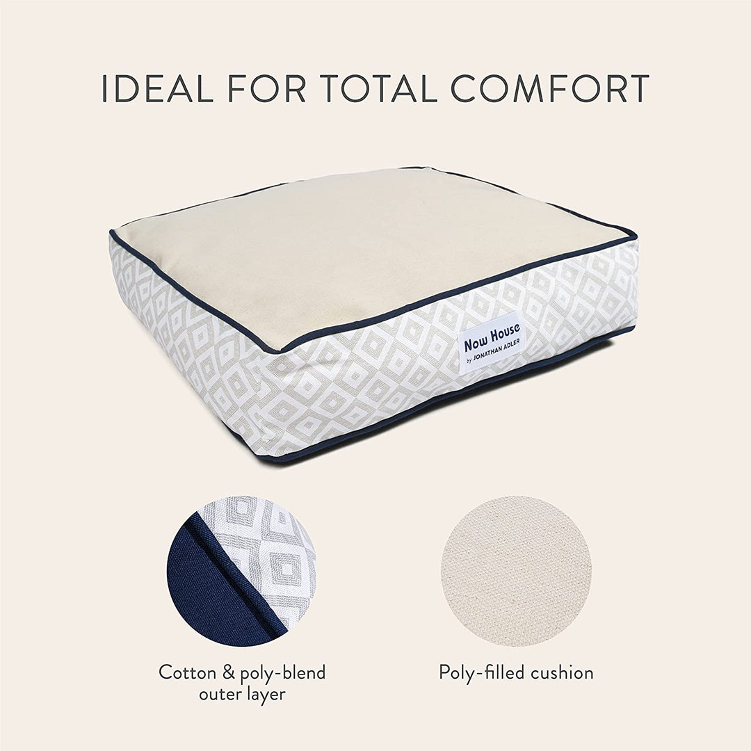 Stylish Grey Diamond Small Dog Bed - Machine Washable Cotton/Poly Blend, 17x22x5 Inches