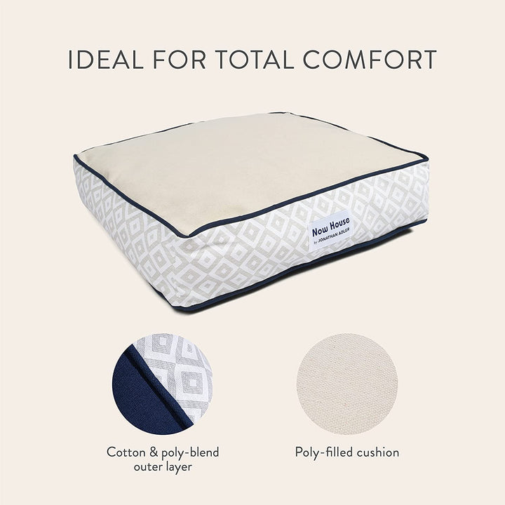 Stylish Grey Diamond Small Dog Bed - Machine Washable Cotton/Poly Blend, 17x22x5 Inches