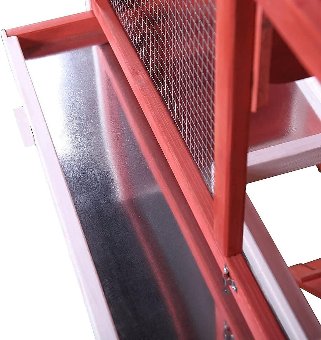 Deluxe Rabbit Hutch & Guinea Pig Cage - Indoor/Outdoor Pet House with Waterproof Roof & Easy Clean Pull-Out Tray (Red)