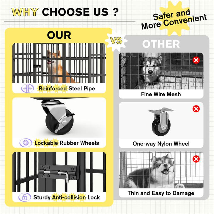 WARCAT Heavy-Duty 48/38-Inch Escape-Proof Metal Dog Crate Kennel for Large Breeds Dual-Door Security, Locking Casters & Slide-Out Tray Indoor/Outdoor Use Chicken Coop Mobile Hen House Outdoor