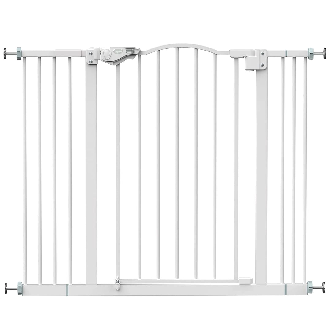 Auto-Close Baby Gate for Stairs - 29-39.6" Adjustable Safety Gate for Pets, One-Hand Opening, 30" Tall, No Drill Wall Pressure Mount - White