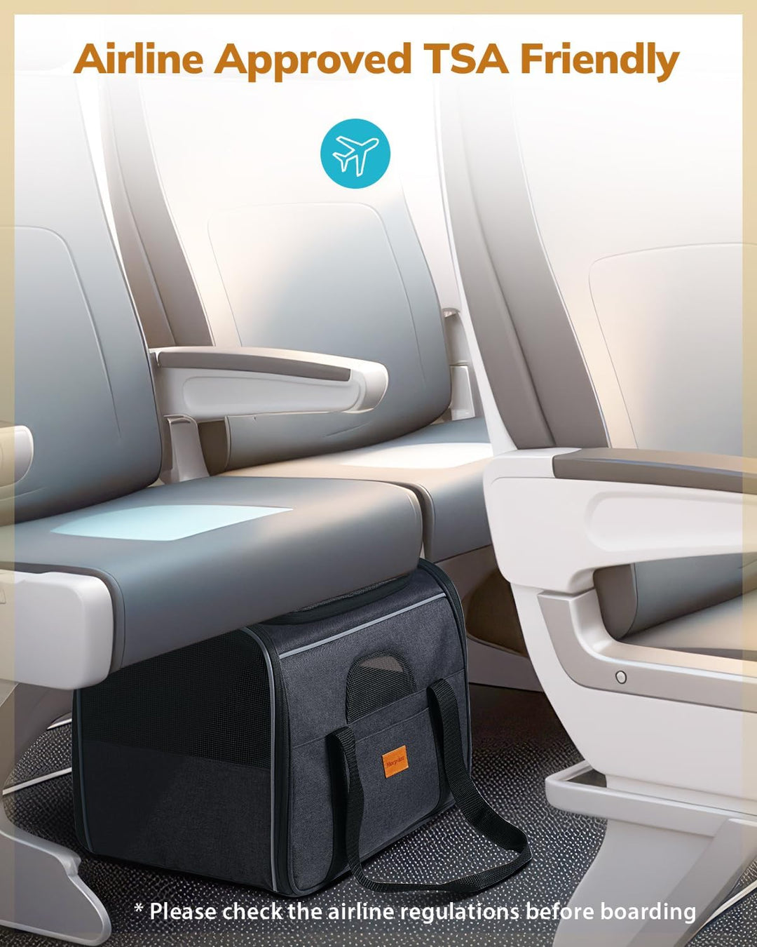 Premium Soft-Sided Cat Carrier for Large Cats & Puppies - Airline Approved, Safety Zippers, Foldable Bowl - Stylish Dark Gray