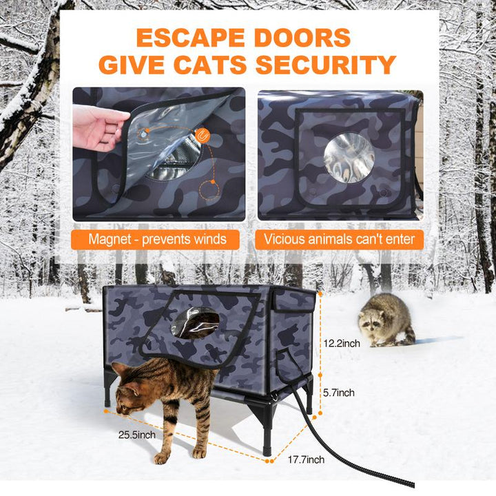 Indestructible Heated Outdoor Cat House - 100% Weatherproof Insulated Shelter with Safe Escape Door for Winter Feral Cats