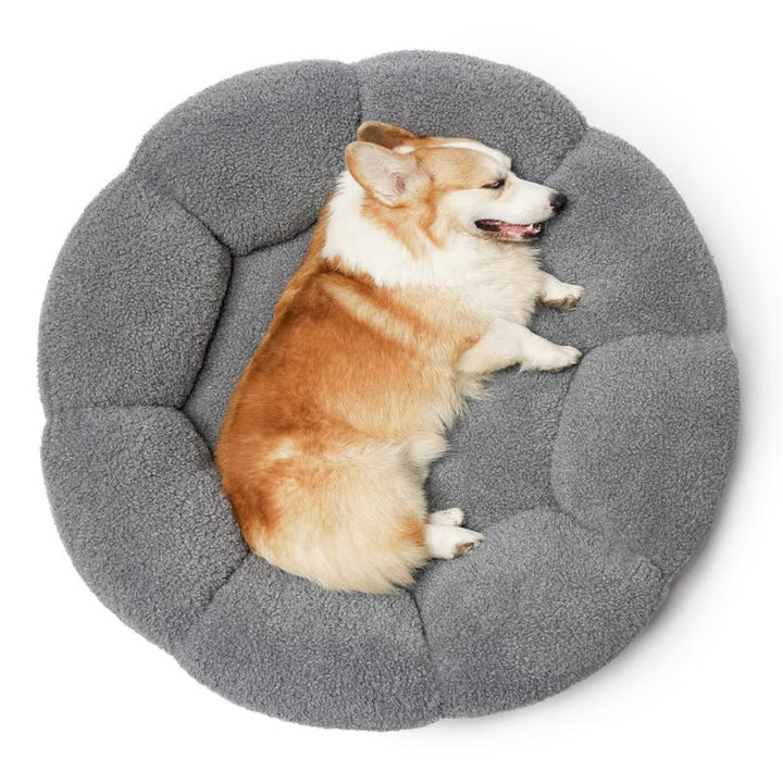 Lesure Calming Flower Donut Bed - Plush Teddy Sherpa Round Dog Bed, Non-Slip & Machine Washable for Cozy Indoor Comfort