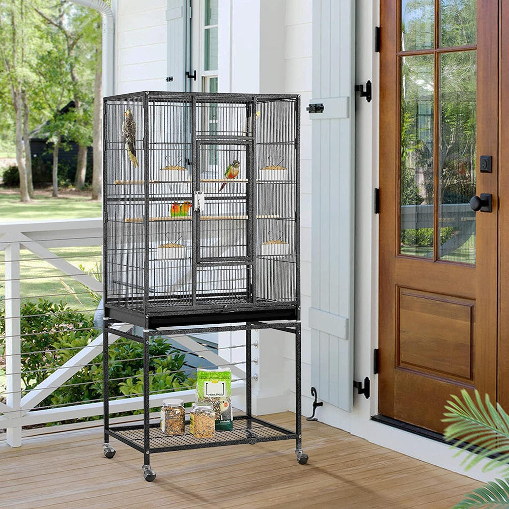 Large 54-Inch Wrought Iron Parrot Flight Cage with Stand - Ideal for Small Parrots, Parakeets, Lovebirds, Finches, and Canaries