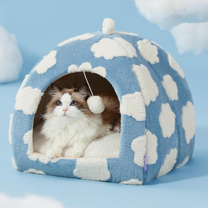 LESURE 2-in-1 Cozy Cat Cave Bed with Removable Washable Pillow - Cute Indoor Tent House for Cats, Portable Pet Supplies