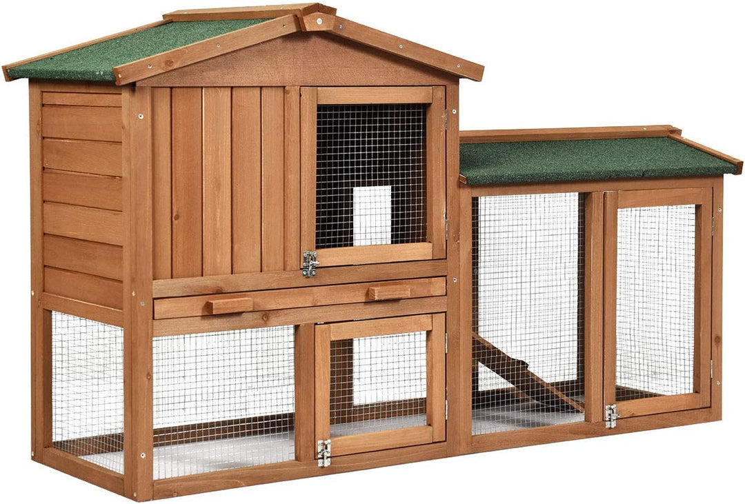 Spacious 58-Inch Rabbit Hutch for Indoor & Outdoor Use - Versatile Bunny Cage with Removable Tray, Ramp, and Waterproof Roof for Rabbits, Chickens, and Guinea Pigs