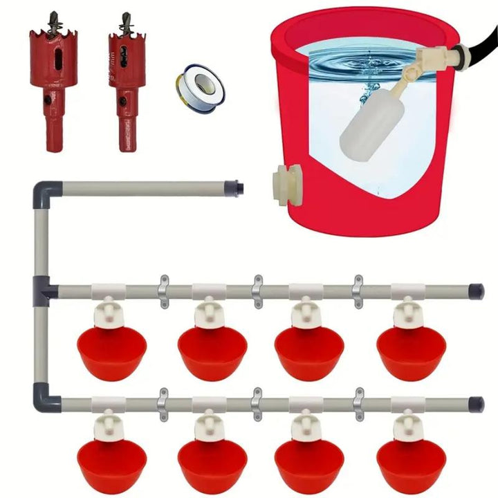 Ultimate Automatic Chicken Watering System - Complete DIY Kit with Water Cups, Feeder, and PVC Tee Pipe for Chickens, Ducks, and Quails