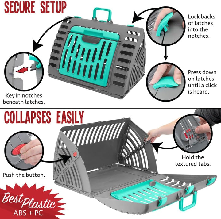 Sport Pet Designs Collapsible Travel Cat Carrier - Waterproof & Convenient Front Door Access