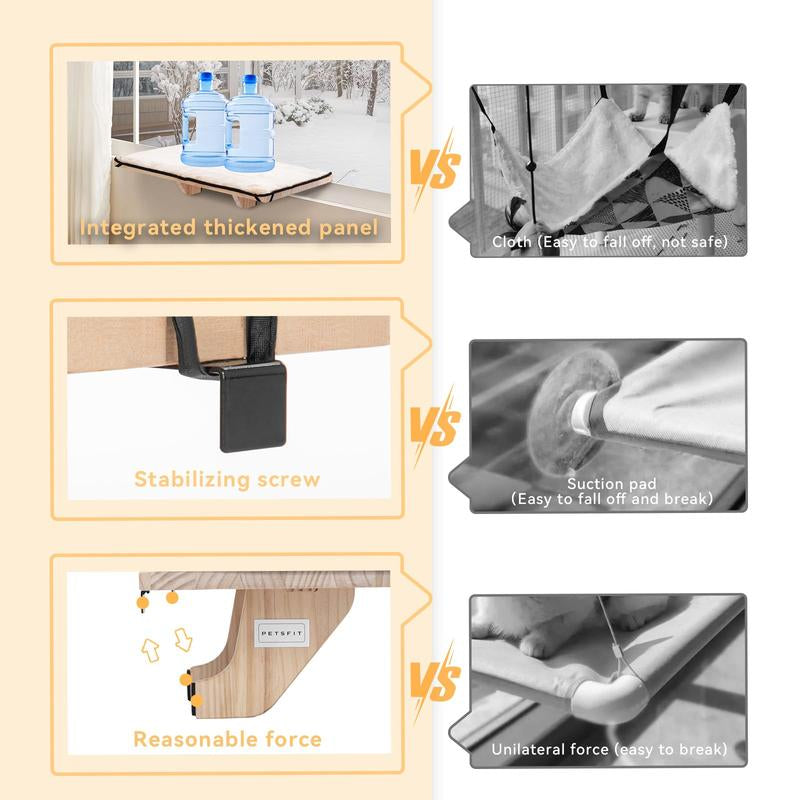 Ultimate Cozy Cat Hammock - Luxurious Window Seat for Large Cats with Soft Mat & Sturdy Wood Base - Perfect for Any Space!