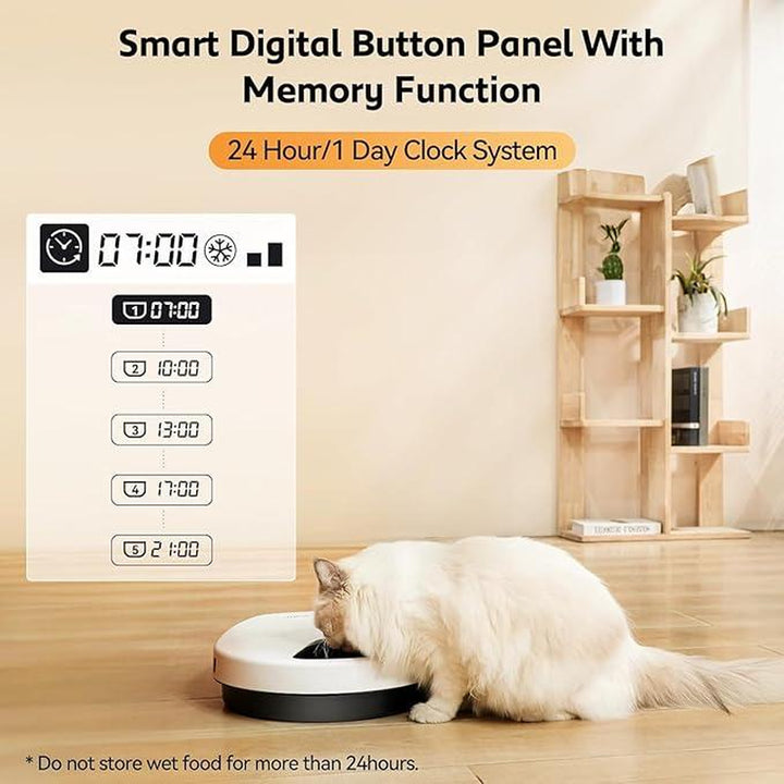Ubpet Automatic Cat Feeder for Wet & Dry Food, 5-Meal Digital Dispenser with Semiconductor Cooling, 3 Cooling Modes, 24-Hour Freshness, Timed Feeding