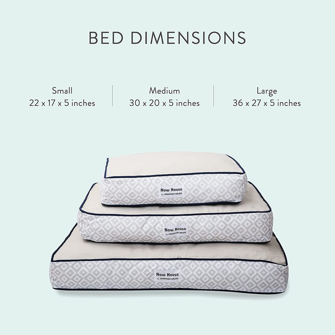 Stylish Grey Diamond Small Dog Bed - Machine Washable Cotton/Poly Blend, 17x22x5 Inches